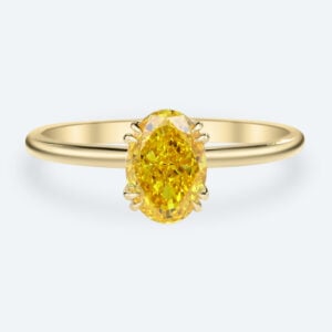 1.5ct Fancy Yellow Diamond Ring Oval Cut Solitaire Lab Diamond Double Claw Ring