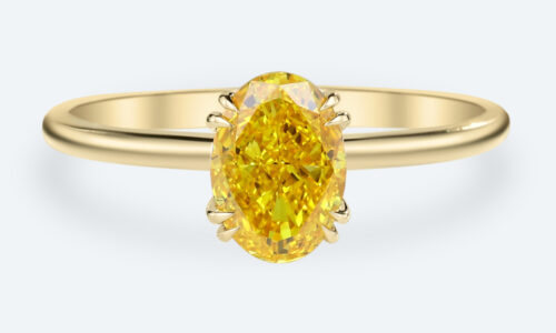1.5ct Fancy Yellow Diamond Ring Oval Cut Solitaire Lab Diamond Double Claw Ring