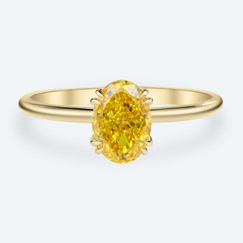 1.5ct Fancy Yellow Diamond Ring Oval Cut Solitaire Lab Diamond Double Claw Ring