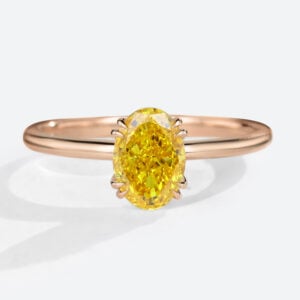 1.5ct Fancy Yellow VS+ Oval Cut Lab Grown Yellow Diamond Solitaire 4 Double Claw Prong Engagement Ring (1)