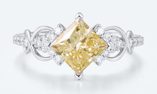 1.5ct Fancy Lab Yellow Diamond Ring​ Infinity Pave Engagement Ring in White Gold