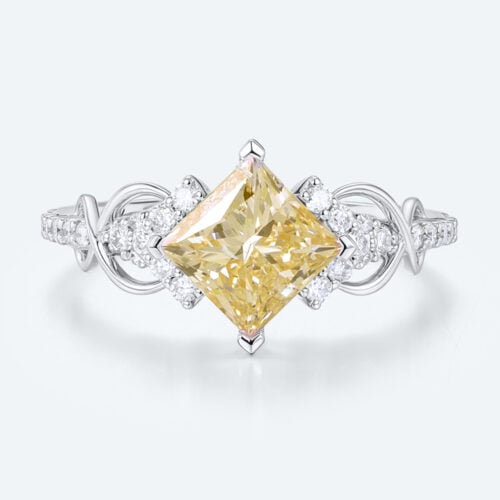 1.5ct Fancy Lab Yellow Diamond Ring​ Infinity Pave Engagement Ring in White Gold