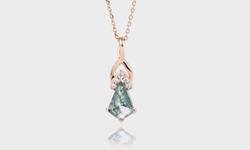 14K Rose Gold Kite Cut Moss Agate Necklace Fishtail Pendant Necklace (1)