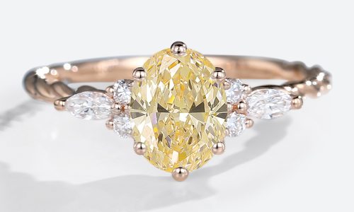 14K Rose Gold Oval Cut Lab Yellow Diamond Engagement Ring Twisted Wedding Band (1)