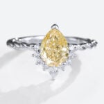 1ct Lab Yellow Diamond Ring Pear Shaped 3/4 Twisted 3-Prong Rings in White Gold