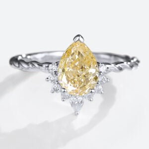1ct Lab Yellow Diamond Ring Pear Shaped 3/4 Twisted 3-Prong Rings in White Gold