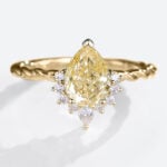 1ct Lab Yellow Diamond Ring Pear Shaped 3/4 Twisted 3-Prong Rings in Yellow Gold