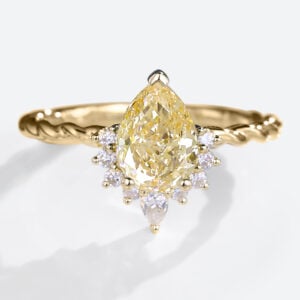 1ct Lab Yellow Diamond Ring Pear Shaped 3/4 Twisted 3-Prong Rings in Yellow Gold
