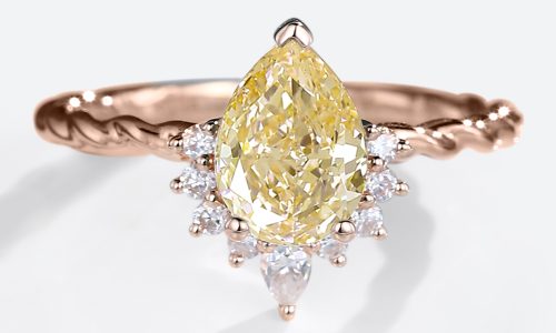 14K Rose Gold Pear Shaped Lab Yellow Diamond Engagement Rings 34 Twisted Women's Wedding Band (1)