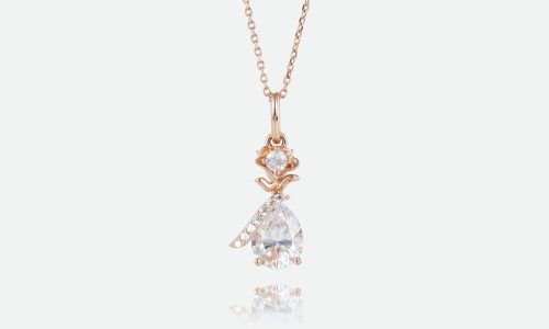 14K Solid Gold Pear Shaped Lab Diamond Necklace Irregular Unique Pendant Necklace (1)