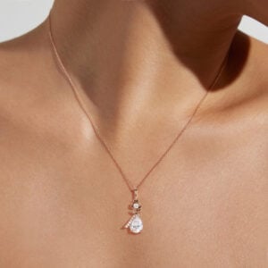 14K Solid Gold Pear Shaped Lab Diamond Necklace Irregular Unique Pendant Necklace