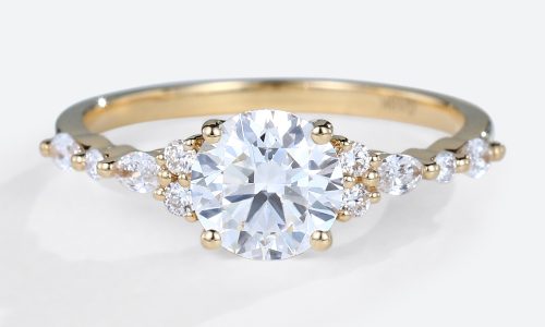 1CT Yellow Gold Round Cut Lab Diamond Rings Cluster Bridal Ring (1)