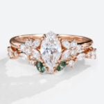 Marquise Cut Lab Diamond Rings Set 1ct Double Claw Engagement Ring