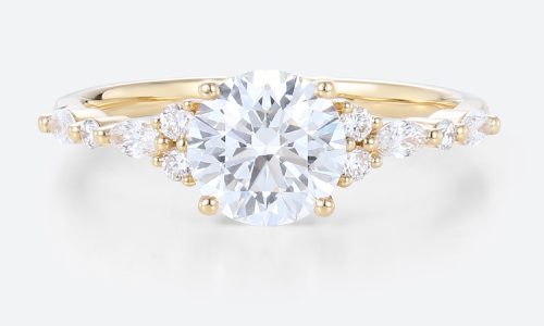 1CT Yellow Gold Round Cut Lab Diamond Simple Engagement Rings
