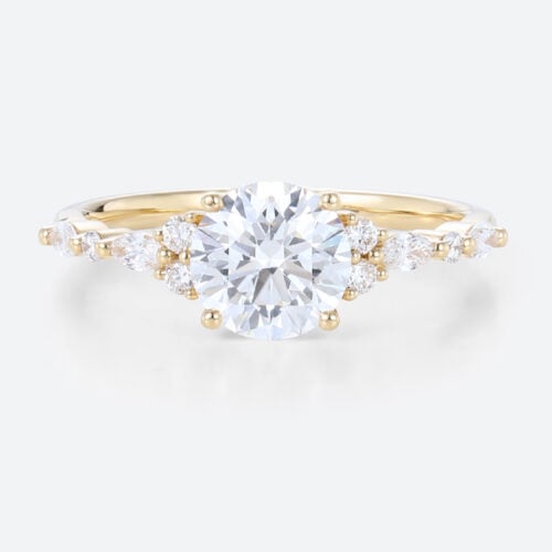 1CT Yellow Gold Round Cut Lab Diamond Simple Engagement Rings