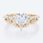 Round Lab Diamond Engagement Rings with Curved Wedding Ring Set