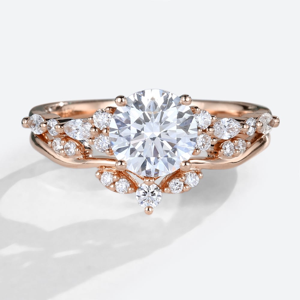 1ct Colorless VS+ Round Cut Lab Grown Diamond Ring Set Vintage 4-Prong Engagement Ring Set in Rose Gold