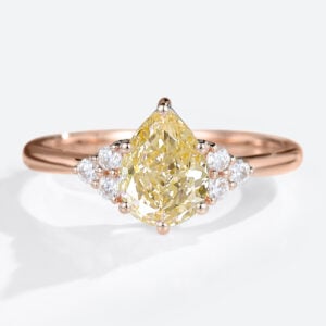 1ct Fancy Yellow VS+ Pear Shaped Lab Grown Yellow Diamond Cluster 6-Prong Engagement Ring (1)