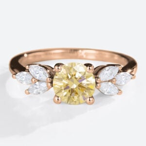 Round Lab Yellow Diamond Ring 1ct Fancy Yellow Diamond Ring in White Gold