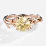 Solitaire Yellow Diamond Engagement Ring​ 1ct Olive Leaves Rings in Rose Gold