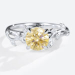 Solitaire Yellow Diamond Engagement Ring​ 1ct Olive Leaves Rings in White Gold