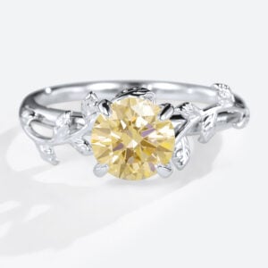 Solitaire Yellow Diamond Engagement Ring​ 1ct Olive Leaves Rings in White Gold