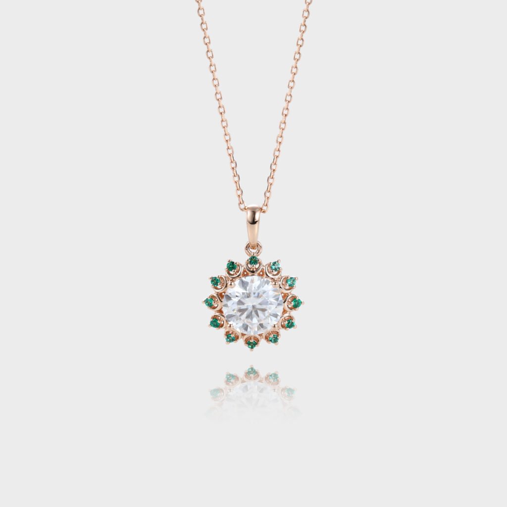 2CT Round Cut Lab Diamond Necklace Emerald Halo Accented Pendant Gift For Women (1)