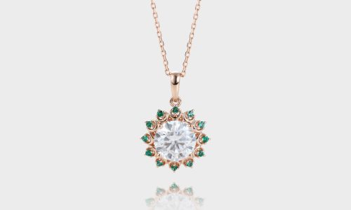 2CT Round Cut Lab Diamond Necklace Emerald Halo Accented Pendant Gift For Women (1)