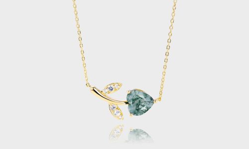 Cherry Designed Heart Shaped Moss Agate Pendant Diamond Accented Necklace (1)