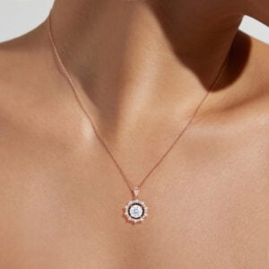 Double Halo Starlight Pendant Necklace Round Cut Lab Diamond Necklace