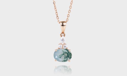 East-West Oval Cut Moss Agate Pendant Diamond Accented Necklace (1)