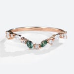 Rose Gold 0.4ct Moss Agate & Diamond Rings Curved Stackable Wedding Band