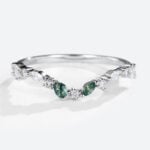 White Gold 0.4ct Moss Agate & Diamond Rings Curved Stackable Wedding Band