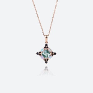 Multicolored Gems Pendant Necklace Princess Cut Moss Agate Cluster Necklace
