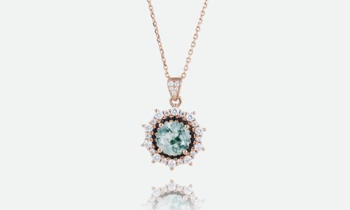 Multicolored Gems Pendant Necklace Round Cut Moss Agate Double Halo Necklace (1)
