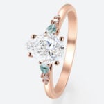 Rose Gold Engagement Rings 1.5ct Pear Cut Lab Diamond & Moss Agate Ring