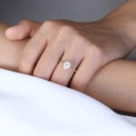 Pear Shaped Lab Grown Diamond Moss Agate Side Stone 4-Prong Engagement Ring (6)