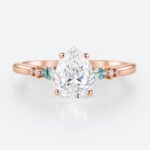 Rose Gold Engagement Rings 1.5ct Pear Cut Lab Diamond & Moss Agate Ring