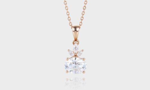 Rose Gold East-West Oval Cut Lab Diamond Pendant Necklace (1)