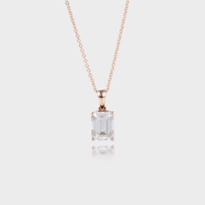 Rose Gold Emerald Cut Lab Diamond Pendant Necklace Simple Solitaire Necklace
