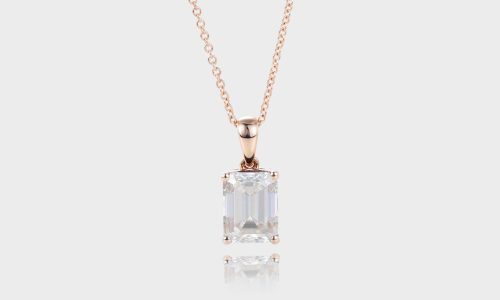 Rose Gold Emerald Cut Lab Diamond Pendant Necklace Simple Solitaire Necklace (1)