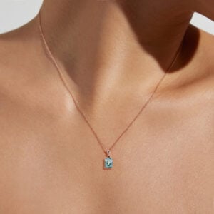 Rose Gold Emerald Cut Moss Agate Pendant Simple Solitaire Necklace