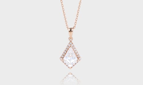 Rose Gold Kite Cut Lab Diamond Pendant Necklace Delicate Cable Chain Necklace (1)