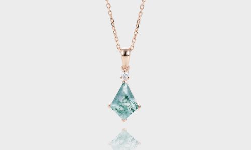 Rose Gold Kite Cut Moss Agate Necklace Corner Prong Setting Pendant Necklace (1)