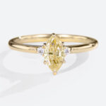 0.5ct Fancy Yellow Diamond Ring Marquise Cut Three Stone Rings in Yellow Gold