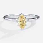 0.5ct Fancy Yellow Diamond Ring Marquise Cut Three Stone Rings in White Gold