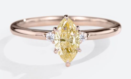 Rose Gold Marquise Cut Lab Yellow Diamond Engagement Ring Bridal Three Stone Diamond Ring (1)