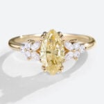 Marquise Cut Yellow Diamond Ring 1ct Fancy Lab Diamond Floral Rings in Yellow Gold