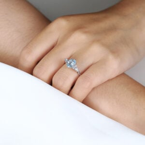 White Gold Oval Cut Aquamarine Engagement Rings Twisted Wedding Band for Women