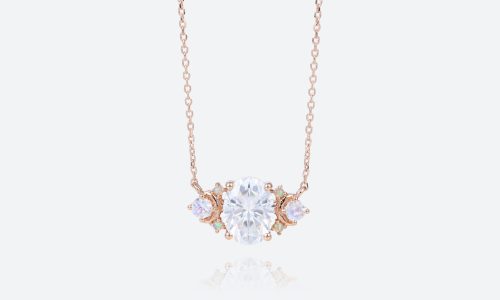 Rose Gold Oval Lab Diamond Necklace Multicolored Gems Necklace (1)